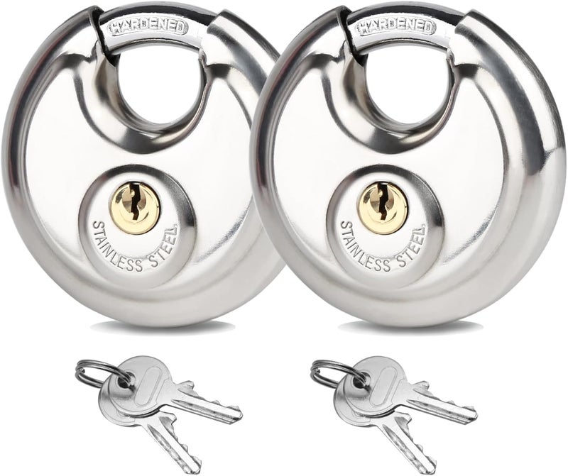 Fuaxat 2Pack Storage Locks for Storage Unit, 2-3/4" Disc Locks Keyed Alike, Outdoor Waterproof Stainless Steel Padlocks for Storage Locker, Shed, Gate, Fence, Heavy Duty Discus Keyed Padlock - Image 1